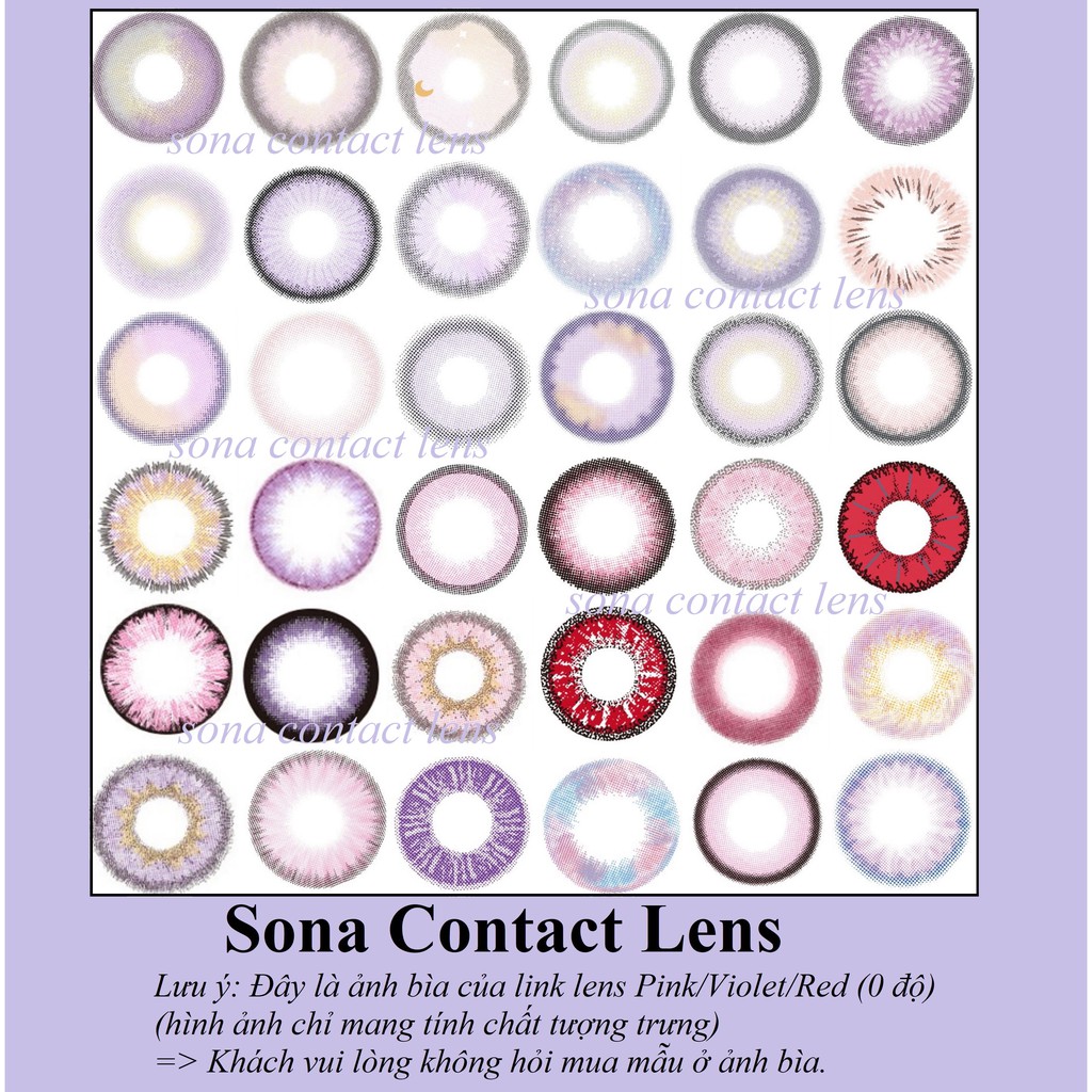 20 Mẫu Lens Violet/Pink/Red (0 độ) Sona Hàn Quốc + khay đựng (kính áp tròng Tím/Hồng/Đỏ Sona Hàn Quốc)