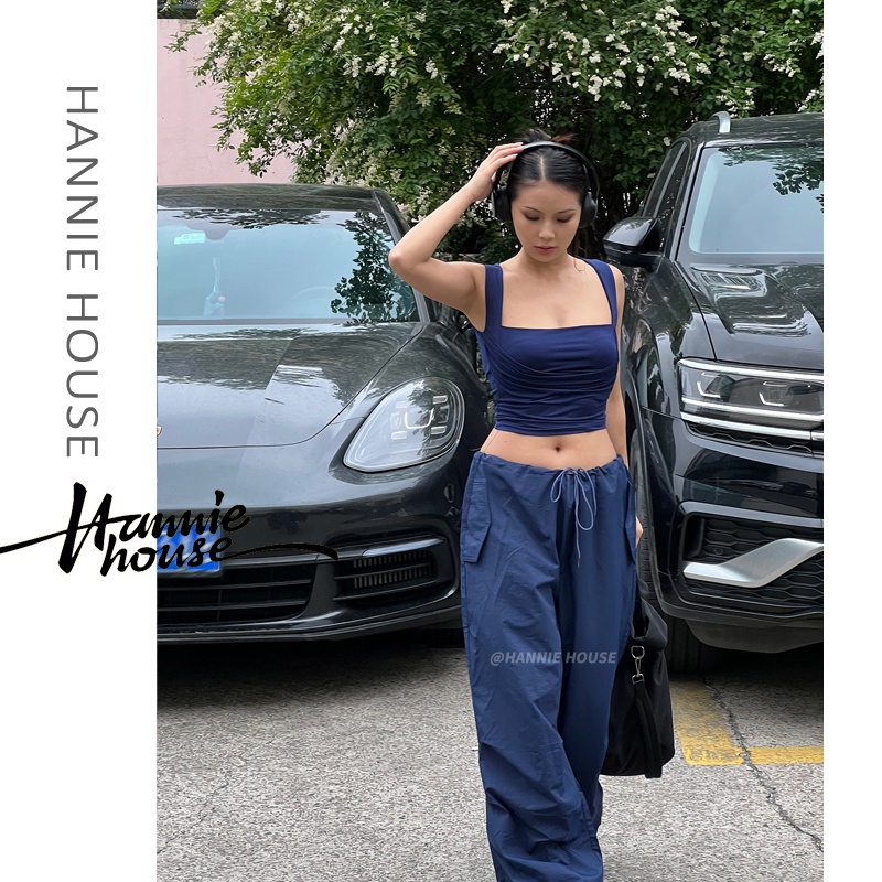 Áo Crop Top Hai Dây Rộng Mùa Hè Có Túi Cho Nữ