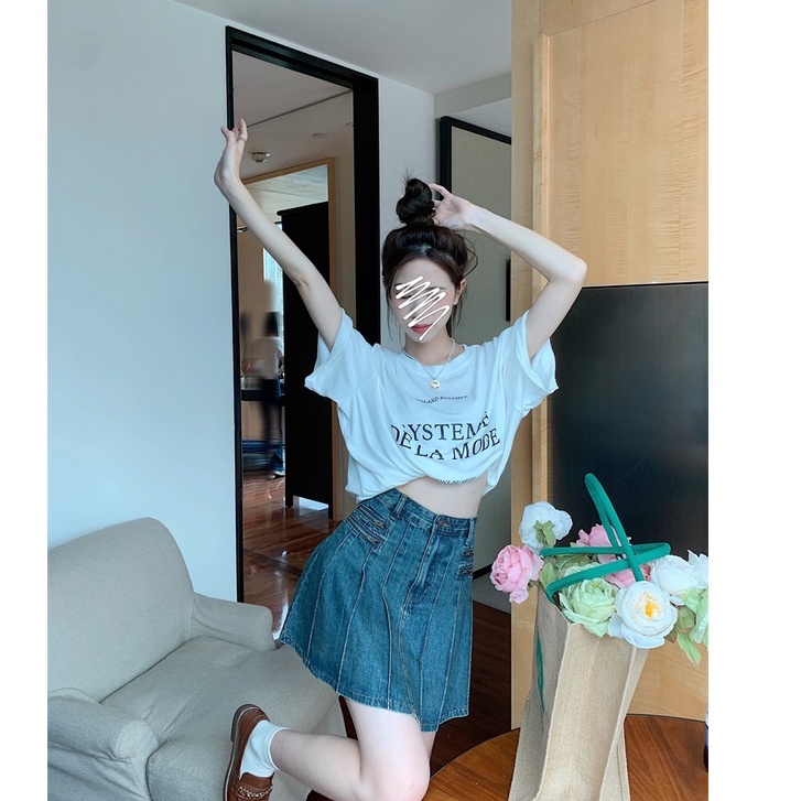 Chân váy jean Xếp Ly Dáng Ôm Thời Trang Hàn Quốc Cho Nữ