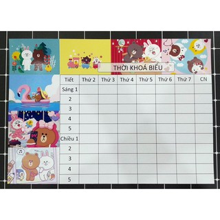 combo 2 tờ Thời Khoá Biểu gấu Brown TKB7 A5 dễ thương hoạt hình