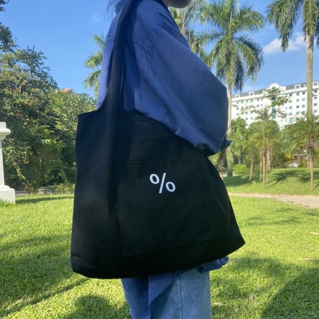 Túi tote HAZIN vải canvas ulzzang unisex in chữ có túi nhỏ bên ngoài đi học đi chơi