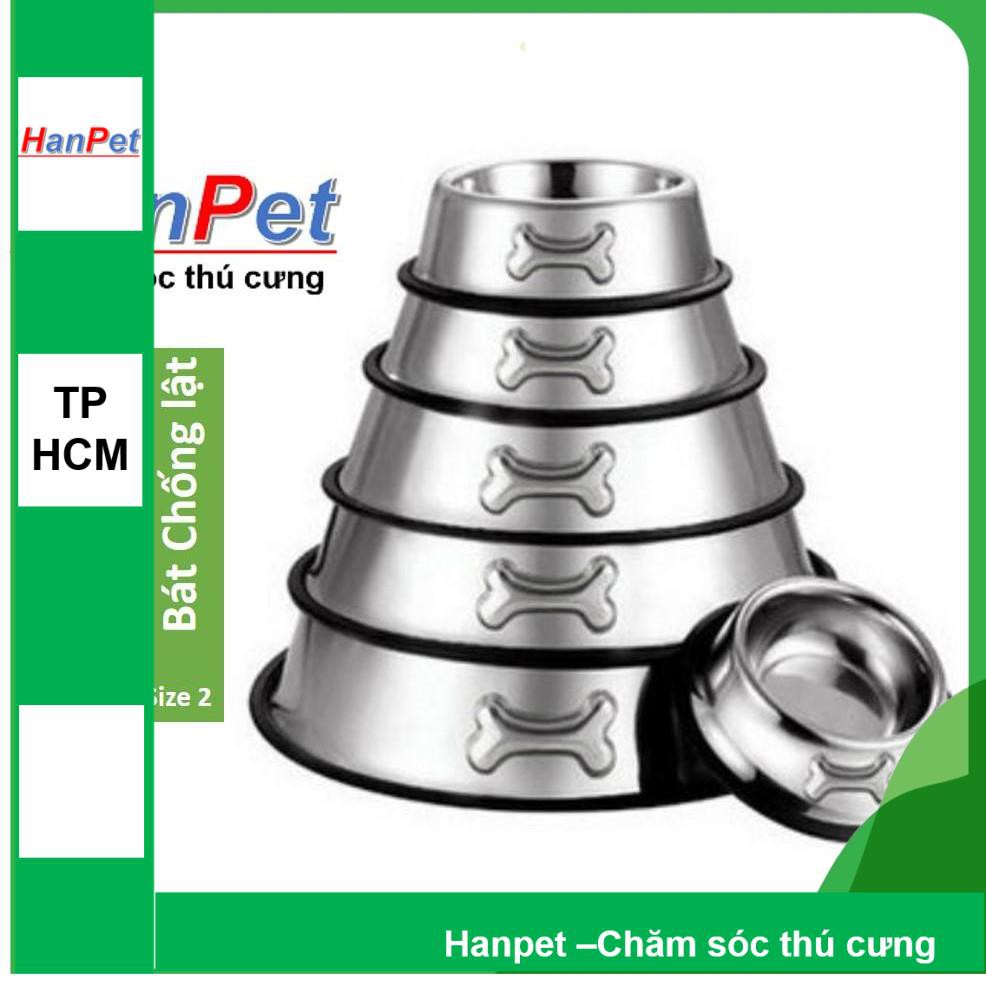 HCM-Bát / chén ăn inox KHÔNG GỈ chống lật size số 2 dành cho chó dưới 7kg  (đường kính 18cm) - hanpet 353b