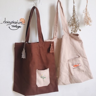 Túi tote canvas thêu vẽ theo yêu cầu