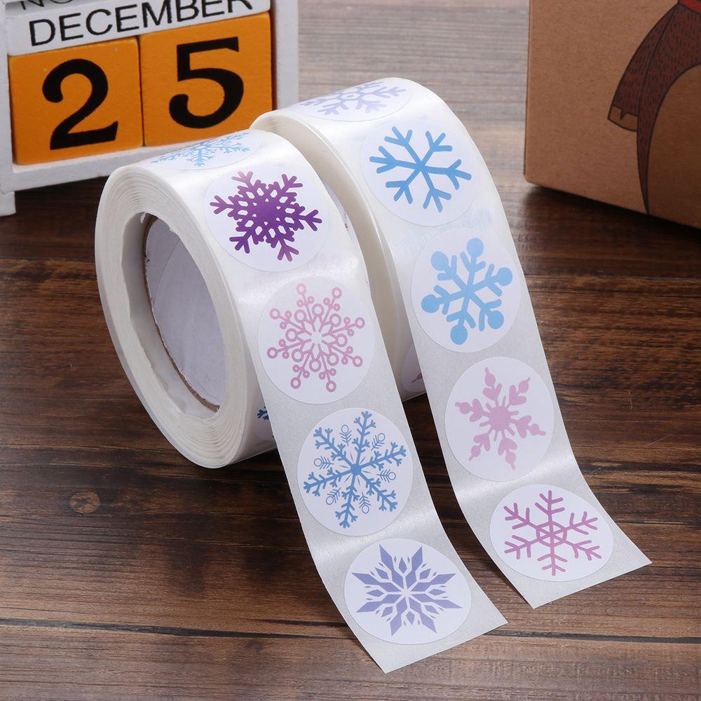 Cuộn 500 Nhãn Dán Hình Bông Tuyết Trang Trí Hộp Quà Giáng Sinh