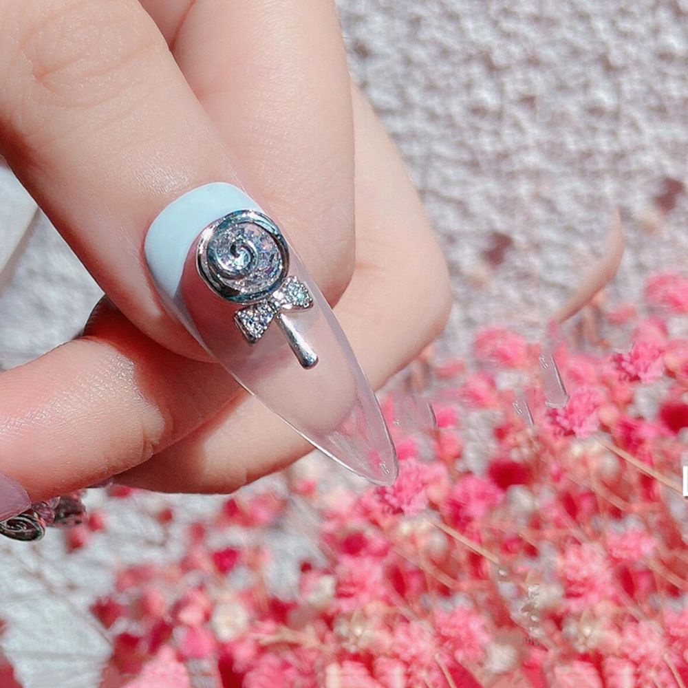 [Hàng mới về] Phụ Kiện Trang Trí Móng Tay Nghệ Thuật DIY Hình Kẹo Mút Bằng Kim Loại Đính Đá Sang Trọng