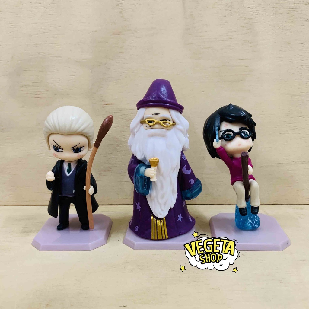 Mô hình Harry Potter - Set Mô hình Hermione Granger Ron Weasley Draco Malfoy Dumbledore cầm đũa thần cưỡi chổi - Cao 9cm