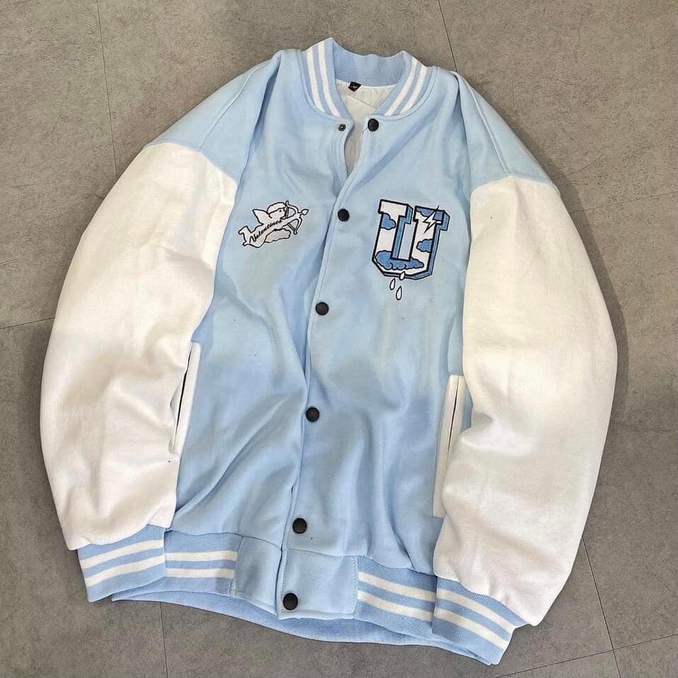 Áo khoác bomber màu xanh dương da lộn