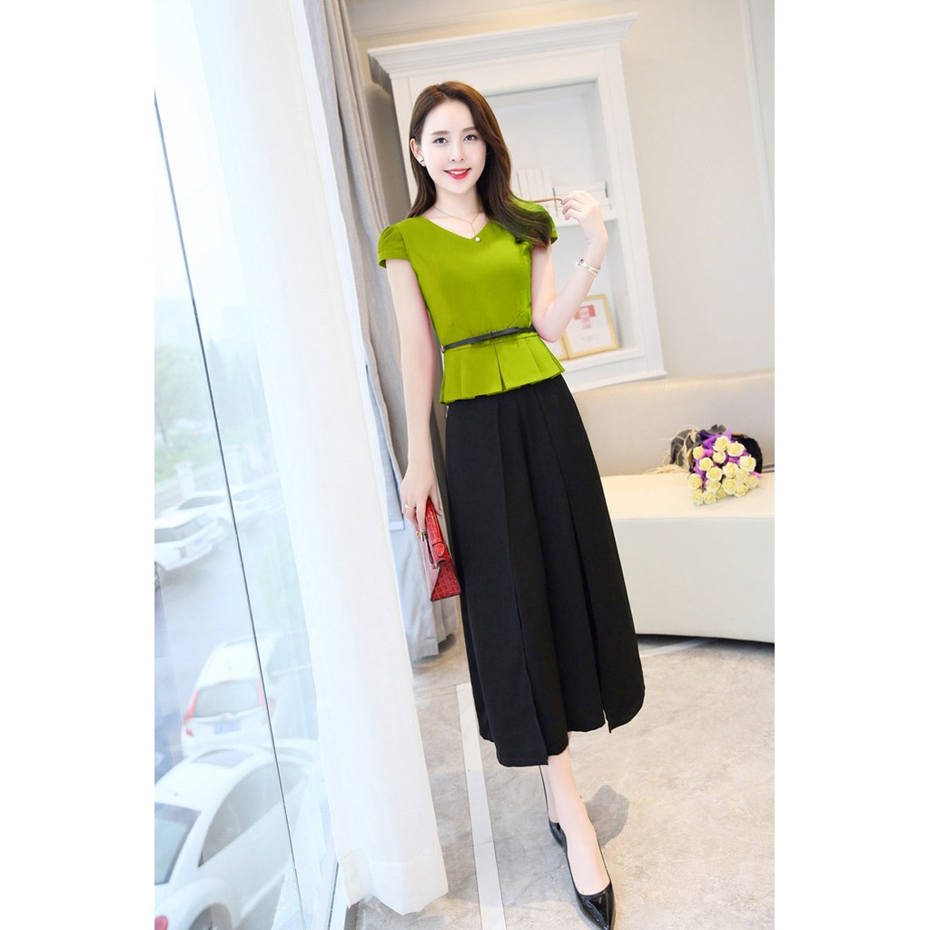 [GIÁ CỰC SỐC] SET ÁO CỔ TIM QUẦN 2 TÀ KÈM BELT S341