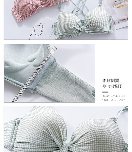 Bộ Đồ Lót Nơ Không Gọng Đẩy Ngực Phối Kẻ Siêu Hot 970