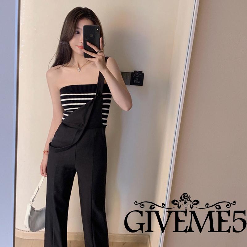 GIVEME-Women´s Sleeveless Casual Horizontal Stripes Pattern Knitted  Slim-Fit Strapless TubeTops