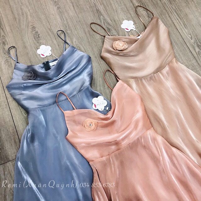 Váy lụa 2 dây cổ đổ sang chảnh hàng loại 1 cao cấp (kèm ảnh thật cuối) | BigBuy360 - bigbuy360.vn