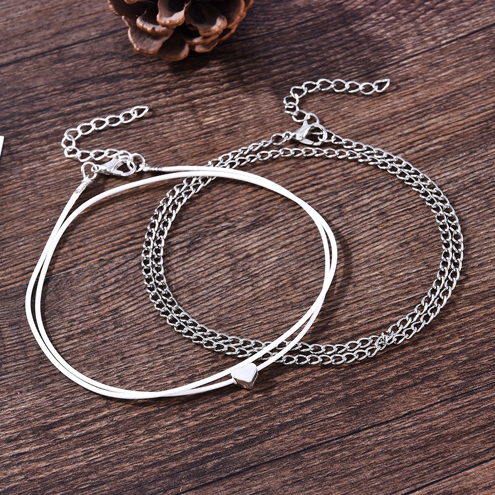 Set 2 lắc chân trang trí mặt trái tim trẻ trung cho nữ | BigBuy360 - bigbuy360.vn
