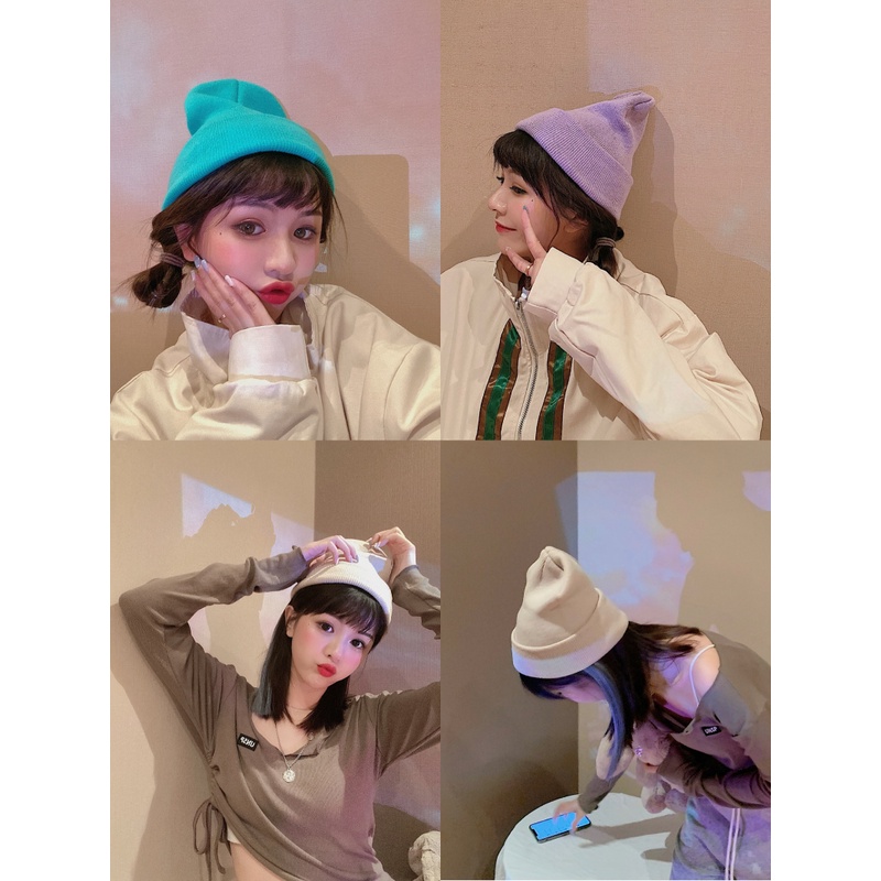 Mũ Len Dệt Kim Mỏng Co Giãn Màu Sắc Kẹo Ngọt Phong Cách Hàn Quốc Thời Trang Mùa Thu 22062