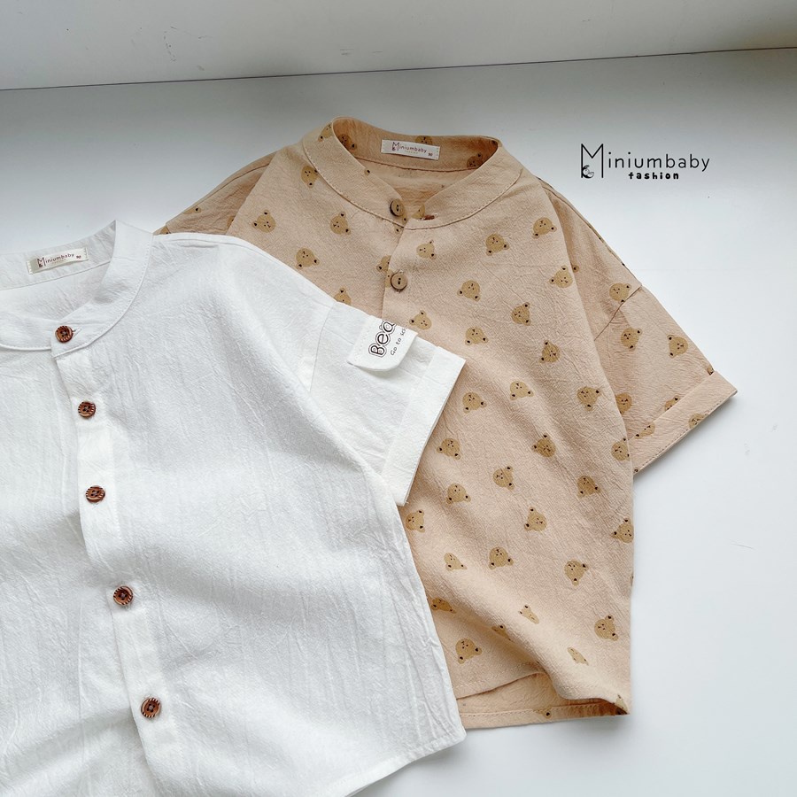 Áo sơ mi thô boi cộc tay mùa hè cho bé trai họa tiết hổ, gấu miniumbabyfashion A1215
