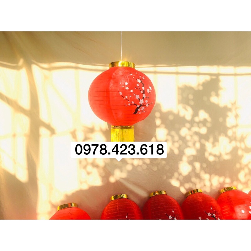 Đèn lồng Hoa đào - đèn lồng Nhật Bản - đèn lồng vải tròn trang trí Tết Đỏ (1 Cái) - kèm tua nhỏ