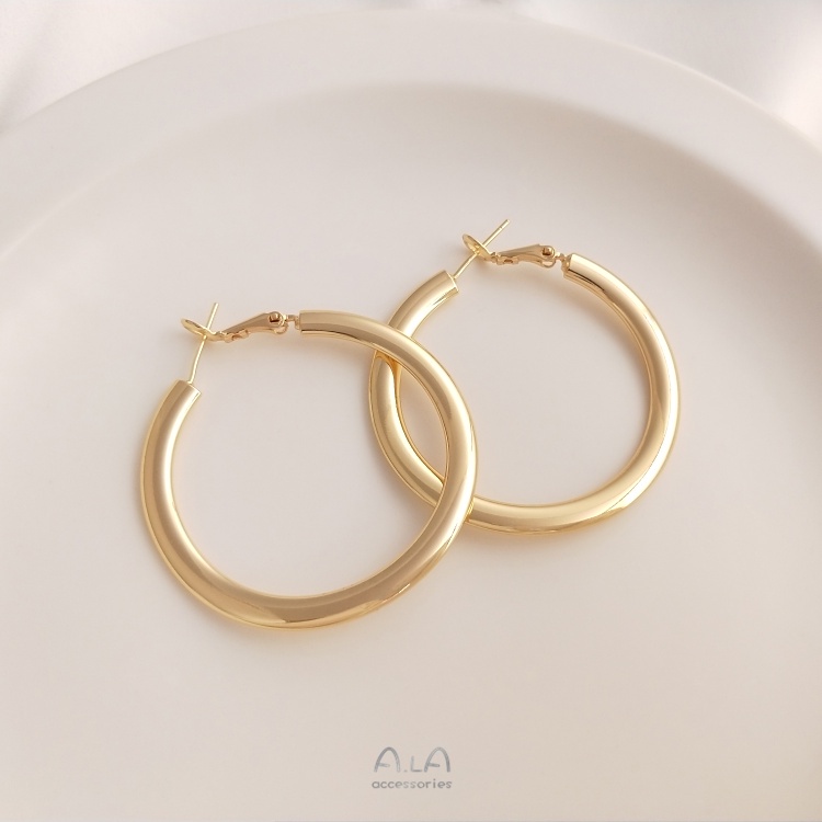 Màu Sắc Bông Tai Mạ Vàng 925 Hình Tròn Lớn Đơn Giản Chất Lượng Cao 14K