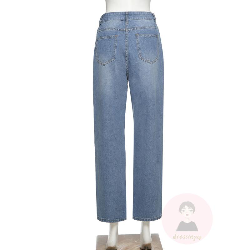 Quần Jean Dài Lưng Cao Ống Rộng Phối Rách Cá Tính Dễ Phối Đồ Cho Nữ