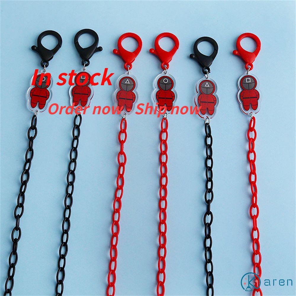 Dây xích đeo khẩu trang chống trượt chống thất lạc bằng acrylic nhẹ màu kẹo phối mặt hình hoạt họa Squid Game