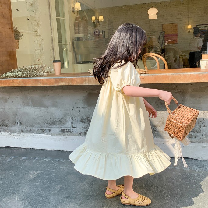 Đầm phối bèo kiểu Hàn Quốc thời trang mùa hè cho bé gái chất lượng cao