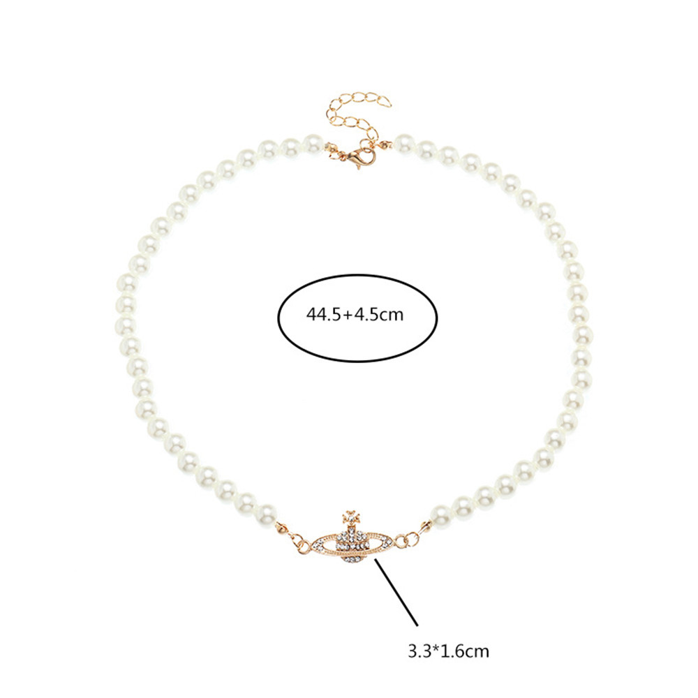 Vòng cổ mặt hình hành tinh phối hạt ngọc trai nhân tạo thời trang cho nữ