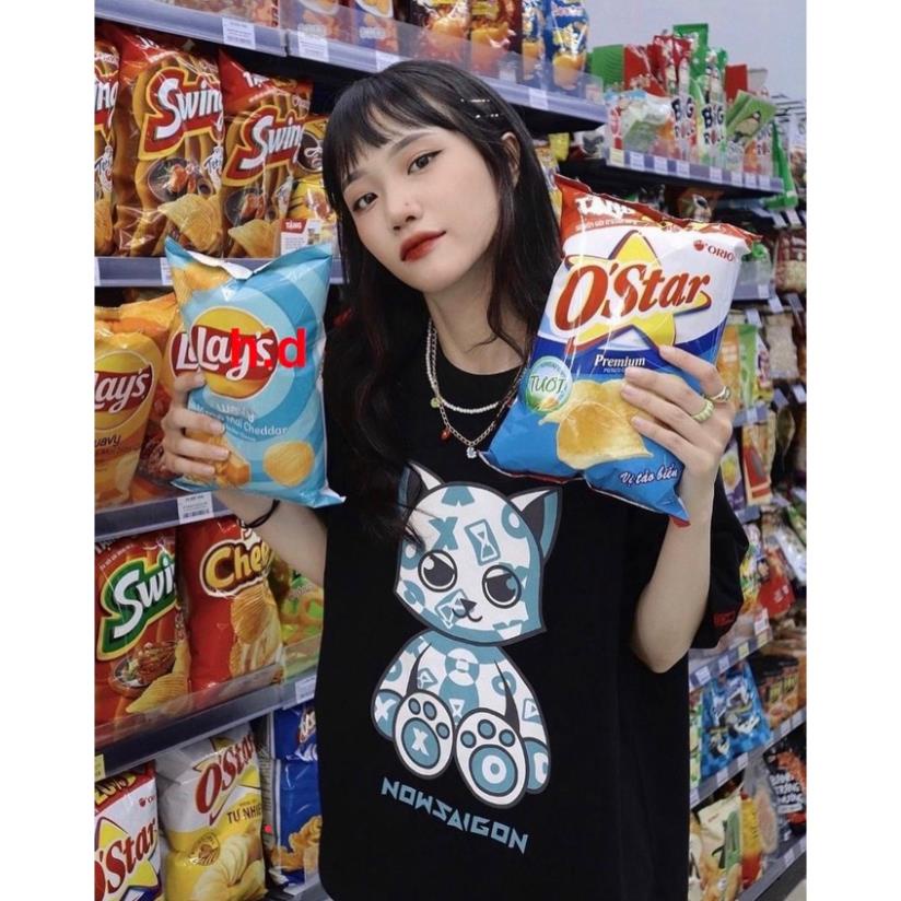 Áo phông tay lỡ mèo NOWSAIGON cotton Nam Nữ cực xinhBasic Oversize Unisex Form rộng hot nhất hiện nay