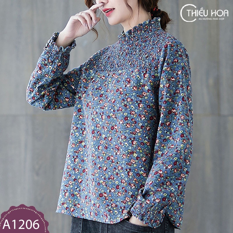 Áo dài tay Trung Niên nữ Thiều Hoa chất liệu Thô Bông dễ mặc A1206