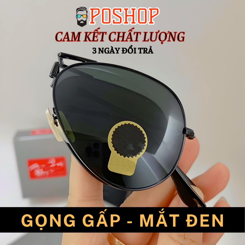 Kính mát nam nữ POSHOP gọng kim loại gấp xếp gập gọn kiểu phi công cổ điển tròng thuỷ tinh cường lực chống uv400 R3479