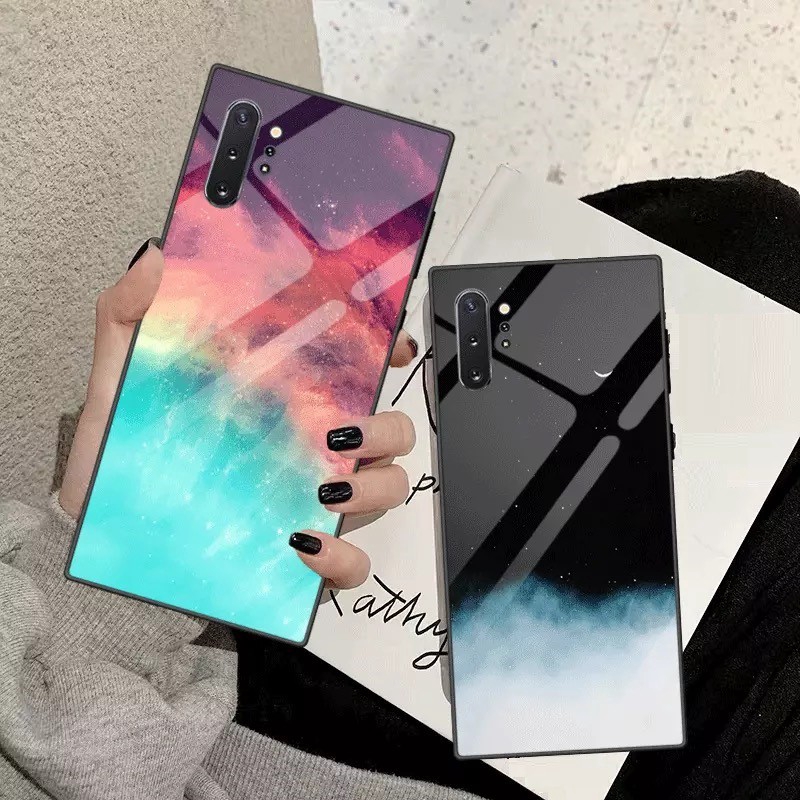 Ốp lưng mặt kính cường lực họa tiết trời sao cho Samsung Note 10 Plus S9 S10 Plus Note 8 Note 9