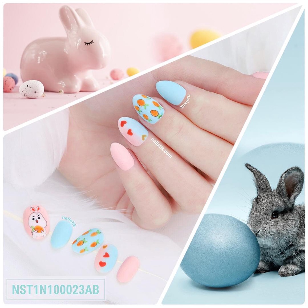 Móng úp thiết kế by NAILSTIK, màu hồng xanh, form móng bầu, ngắn/dài, 023