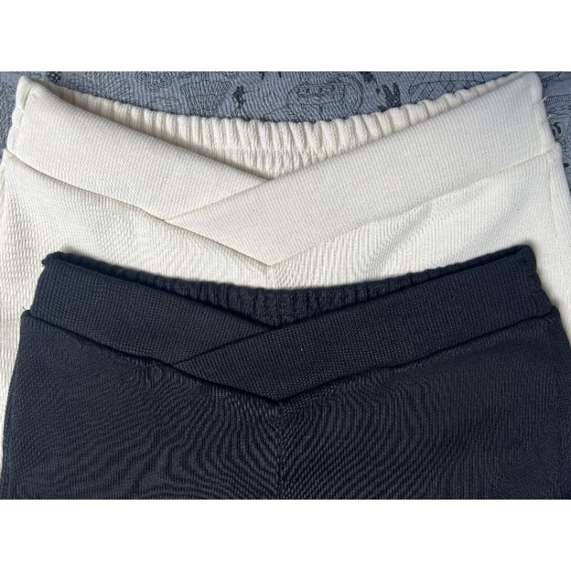 Quần ống rộng nữ thun gân dày - lưng may kiểu chữ V