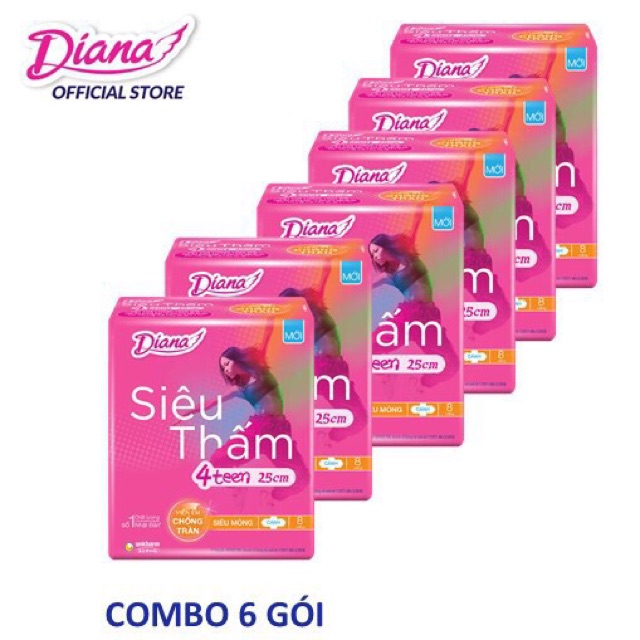 Combo 6 gói băng vệ sinh Diana siêu thấm 4teen
