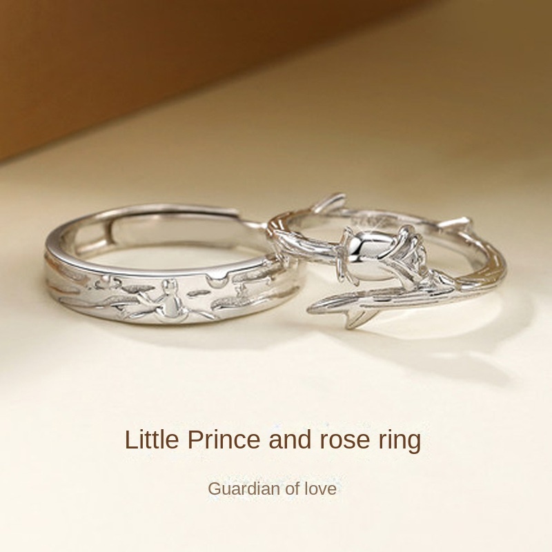 Cặp Nhẫn Đôi Hình Hoàng Tử Bé Và Hoa Hồng Cá Tính Hợp Thời Trang