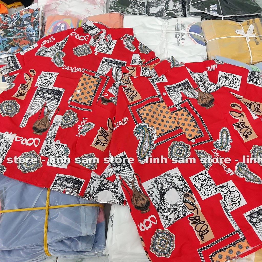 Áo SƠ MI NỮ form rộng in 3D cổ bẻ tay ngắn - lỡ dáng ulzzang freesize unisex mặc cặp, nhóm, HÌNH THỔ CẨM màu đỏ tươi | BigBuy360 - bigbuy360.vn