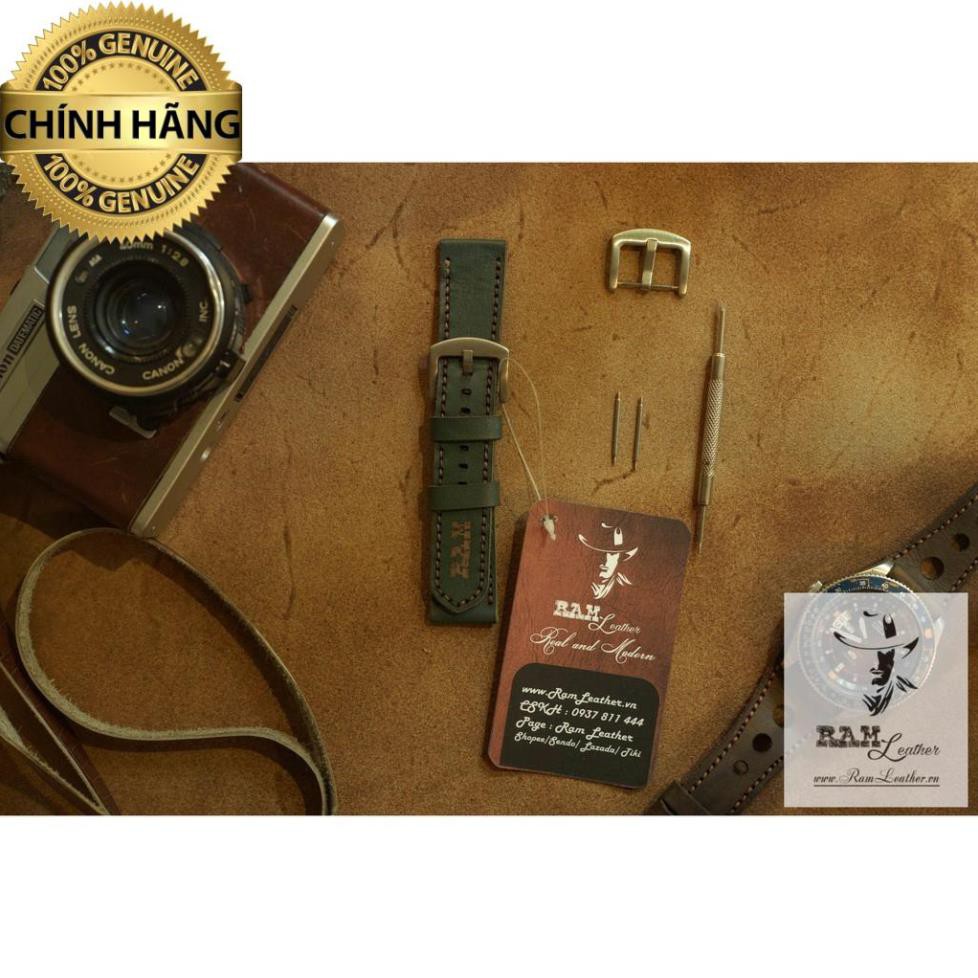 (MUA 1 ĐƯỢC 5) DÂY ĐỒNG HỒ DA BÒ THẬT XANH MATCHA - RAM CLASSIC MATCHA - ĐỦ SIZE 18, 20, 22, SAMSUNG, APPLE WATCH .