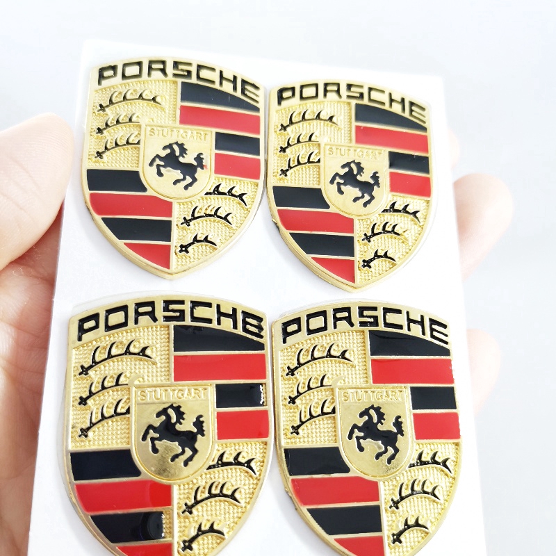 4 x Small Metal Gold PORSCHE HORSE Logo Car Auto Decorative Emblem Badge Decal Sticker For PORSCHE