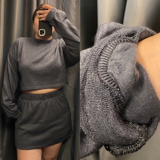 Set bộ croptop + chân váy nỉ xám đậm bigsize 60-85kg