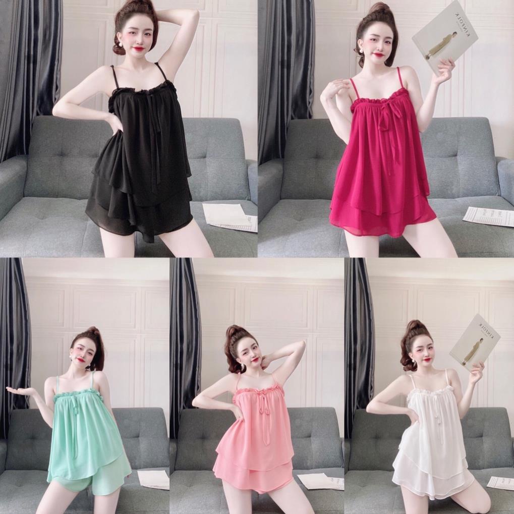 Đồ Ngủ Sexy Nữ, Bộ Chiffon Nhún Bèo BO-05280 size 45<75 kg . | BigBuy360 - bigbuy360.vn