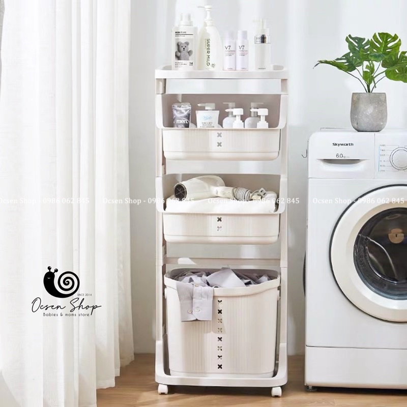 Kệ nhựa đa năng 4 tầng chắc chắn, chịu lực tốt, để được rất nhiều đồ một cách ngăn nắp