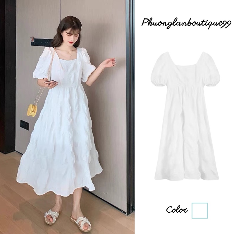 Váy tiểu thư, Đầm công chúa màu trắng dáng dài maxi xoè bánh bèo phong cách Hàn Quốc Ulzzang PHULA V16