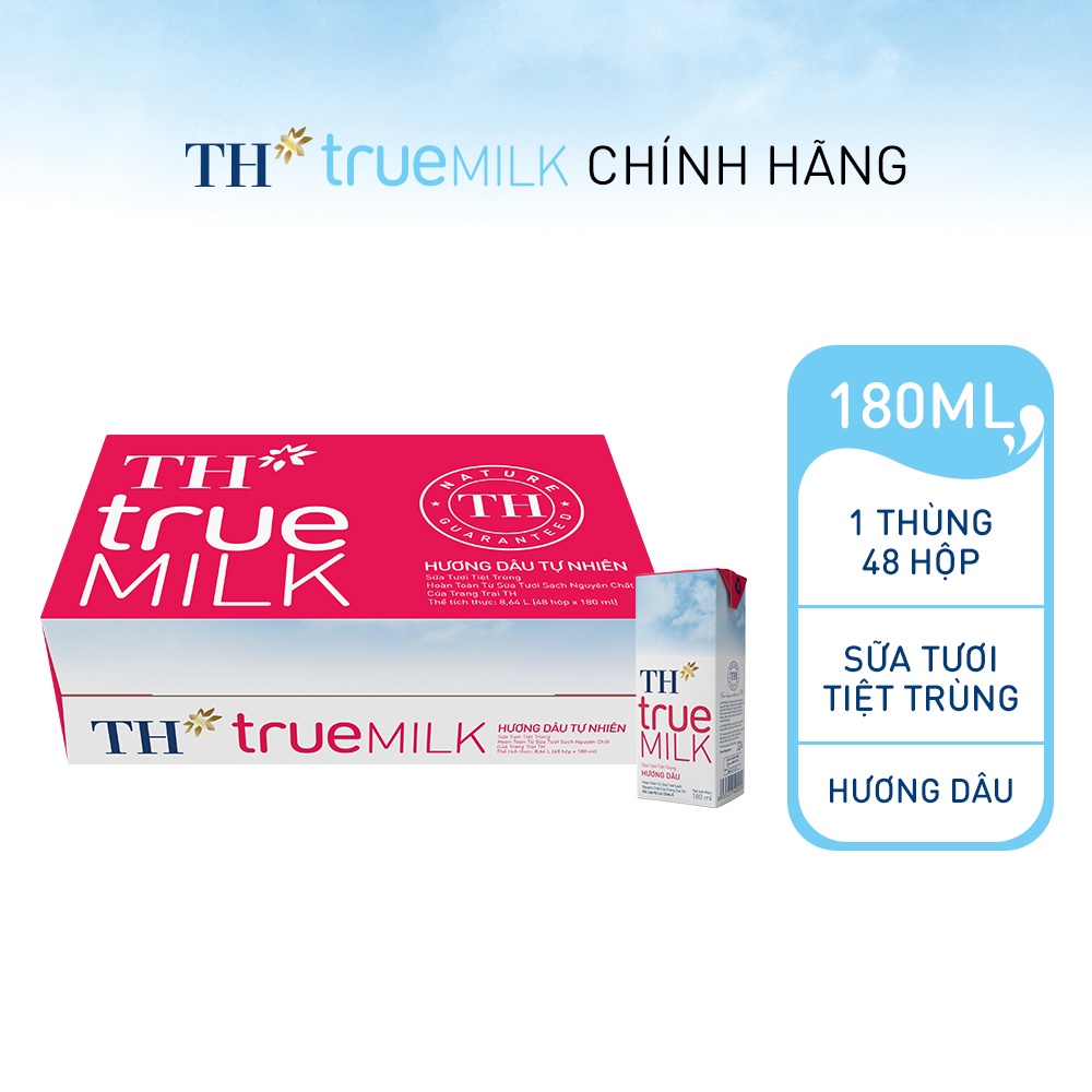 [HSD T8-2022] Thùng 48 Hộp Sữa tươi tiệt trùng TH true MILK HƯƠNG DÂU 180ml