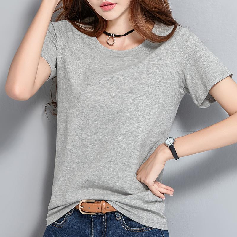 Áo Thun Cotton Tay Ngắn Dáng Rộng Màu Xám Nhạt Phong Cách Hàn Quốc Cho Nữ