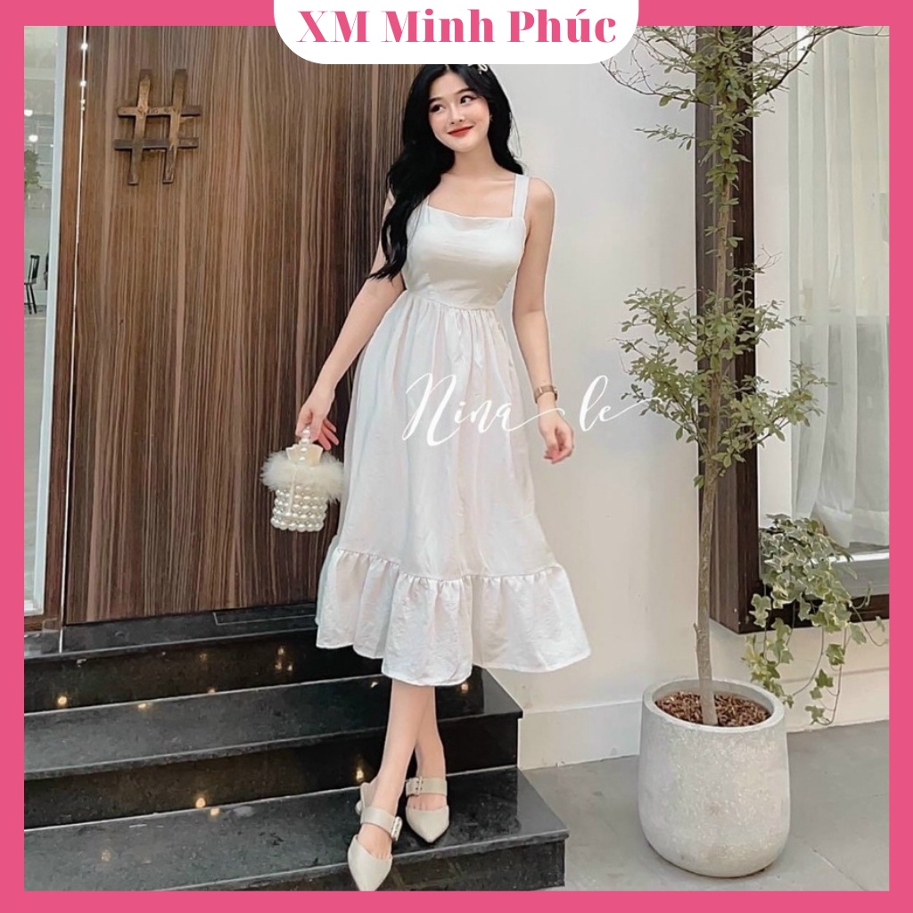Đầm Maxi Đi Biển Dự Tiệc,đầm Váy Trắng 2 Dây Đuôi Cá Thiết Kế Cổ Vuông Tiểu Thư Sang Chảnh Thời Trang Xm Minh Phúc