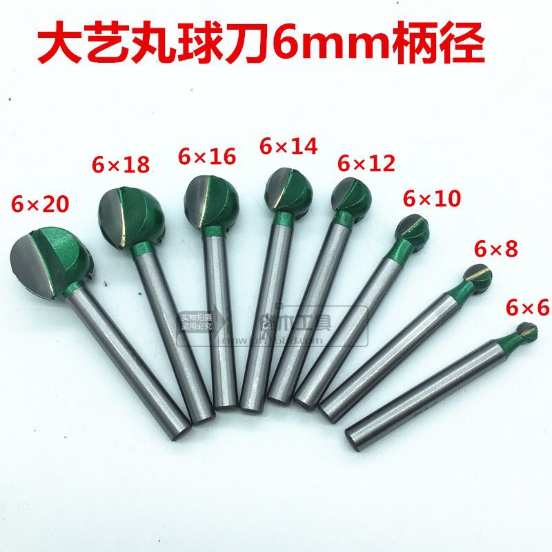 Mũi Đào hợp kim nhỡ xanh phay khắc tỉa gỗ làm bon sai cán 6mm 6ly - mũi mài đầu tròn
