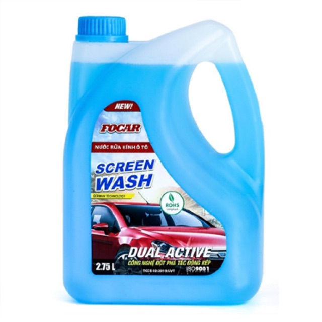Bộ 2 can nước rửa kính ô tô chuyên dụng Focar Summer Screen Wash ( kính hồng) + Focar Screen Wash ( kính xanh) can 2.75L