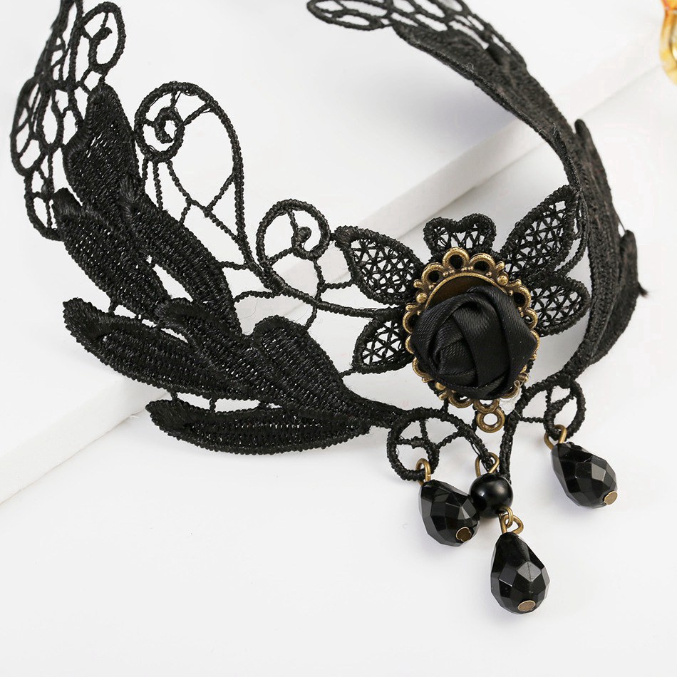 Vòng cổ choker ren đính đá hình giọt nước phong cách retro [6-15% | BigBuy360 - bigbuy360.vn