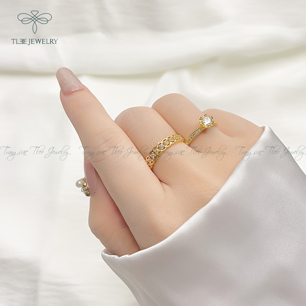 Nhẫn bạc nữ TLEE đồng xu mạ vàng 14k nạm đá xung quanh cao cấp NCJ A0143