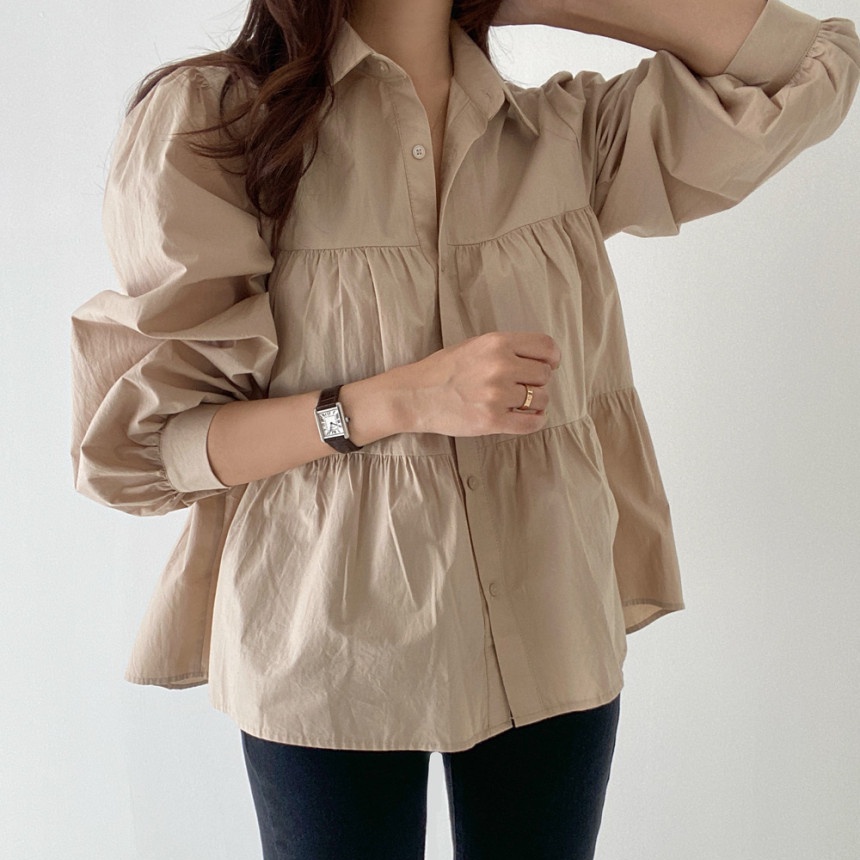 Áo sơ mi SUXI tay dài dáng rộng thiết kế đơn giản dễ phối đồ