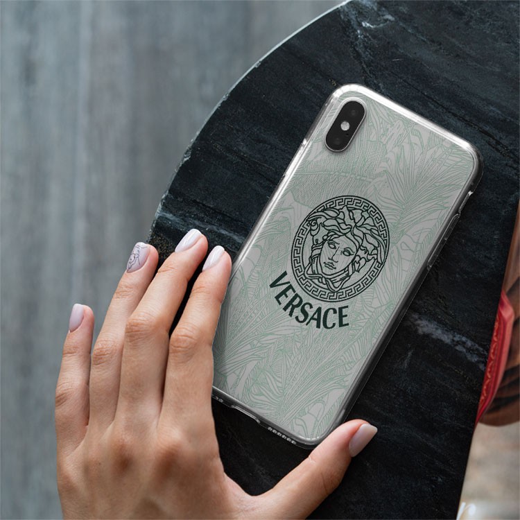 Ốp Lưng  sang chảnh ốp IP in logo versace nền hình lá cực sang dành cho Iphone 6 đến 12 promax BRD20210184