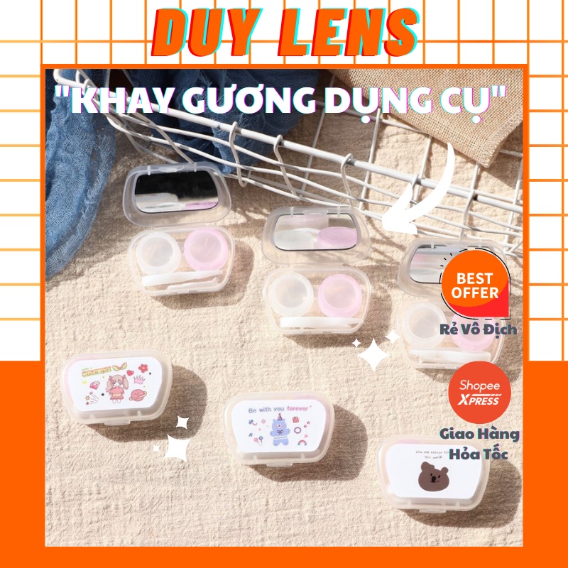 [Mã SKAMFMW146 giảm 8% đơn 500K] Hộp đựng lens mini có gương nhiều màu xinh xắn - Khay đơn đựng lens cute giá rẻ