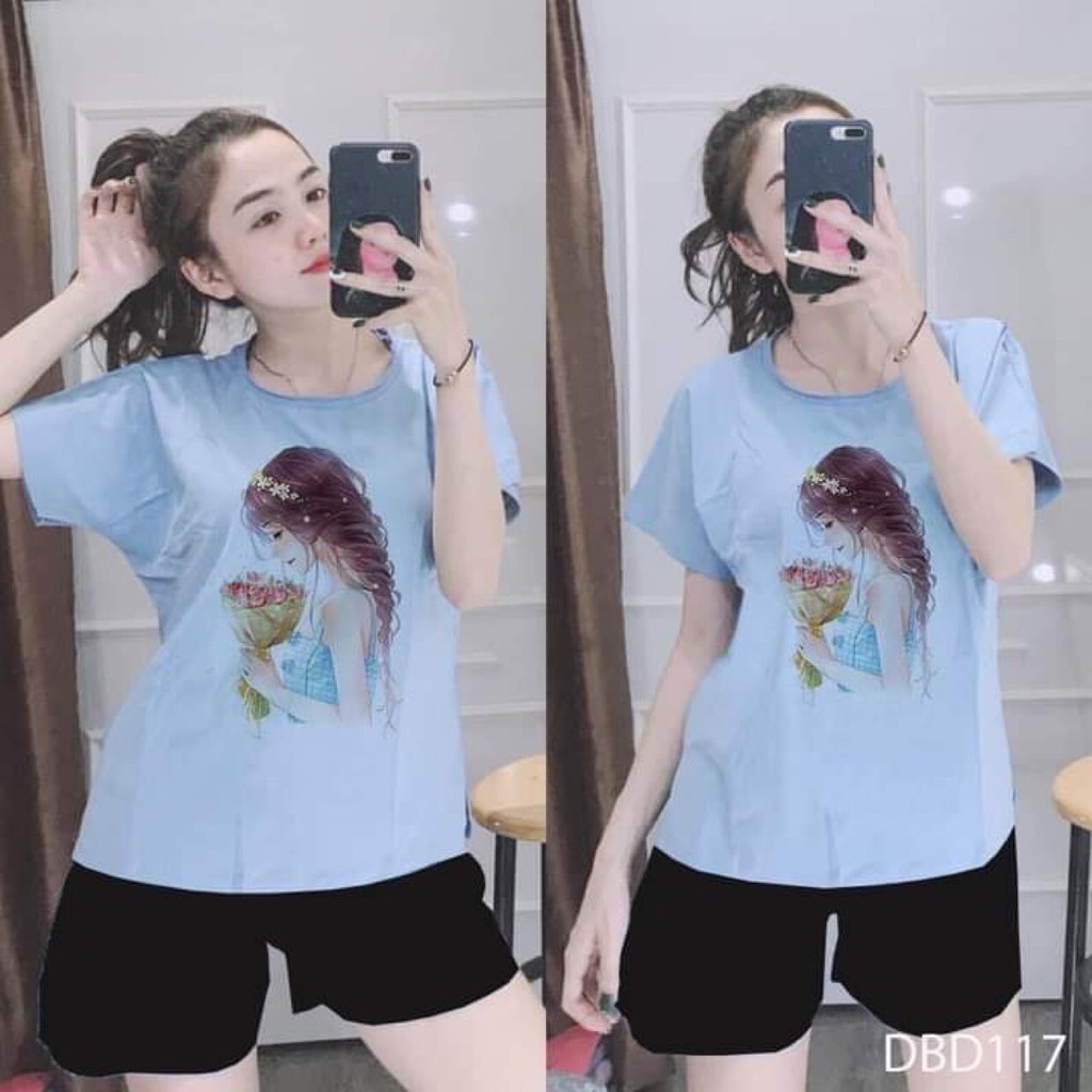 ĐỒ BỘ QUẦN ÁO THUN ĐÙI IN CÔ GÁI THỜI TRANG 3 size 45-64KG
